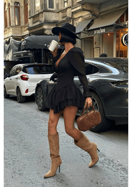 Kadın Vatkalı Kruvaze Yaka Tül Elbise indirimleri