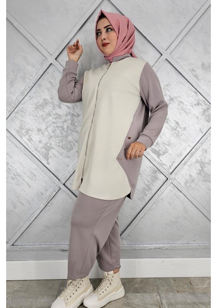 Kadın Fermuarlı Düğme Detaylı Tesettür Takım