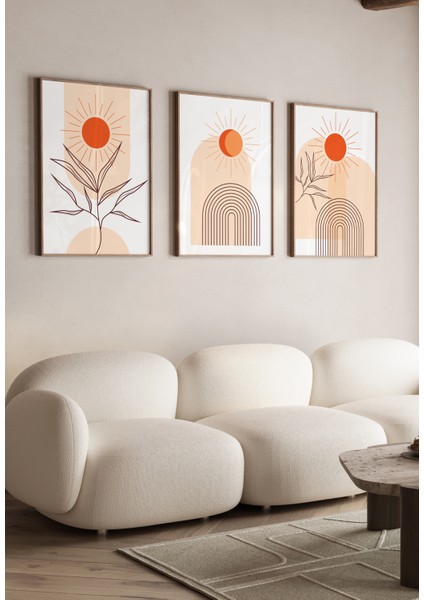 Güneşin Ahengi Soyut Çerçeve Görünümlü 3'lü Set Mdf Poster