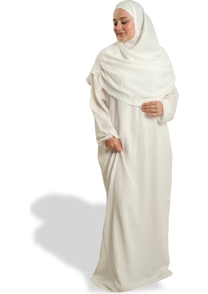 Krem Iki Parça Namaz Elbisesi Dokuma Kendinden Desenli 2502_40 fiyatları