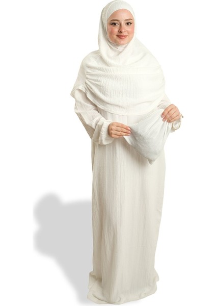 Krem Iki Parça Namaz Elbisesi Dokuma Kendinden Desenli 2502_40 modelleri