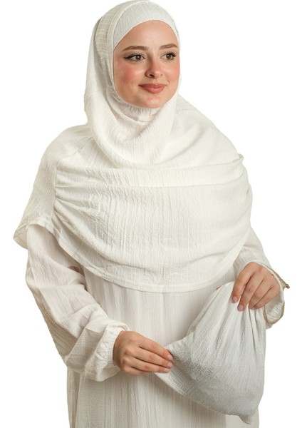 Krem Iki Parça Namaz Elbisesi Dokuma Kendinden Desenli 2502_40 indirimleri