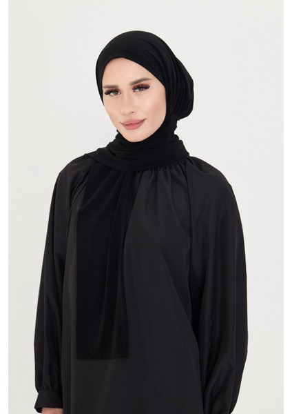 Siyah Pratik Hazır Geçmeli Tesettür Bone Sandy Boyunluklu Çıtçıtlı 2505_01