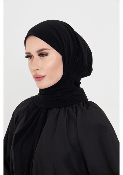 Siyah Pratik Hazır Geçmeli Tesettür Bone Sandy Boyunluklu Çıtçıtlı 2505_01