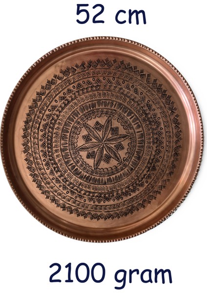 52 cm El Işlemeli Otantik Desenli Kalın Urfa Bakır Tepsi - BAKIR-TPS449