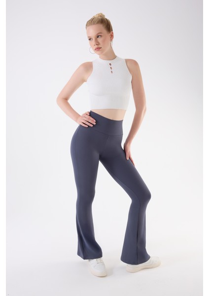 Imaj 717 Gri Renk Toparlayıcı ve Extra Esnek Etkili Normal Bel Ispanyol Paça Hamile Tayt