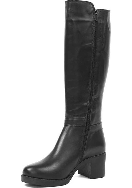 Kadın Siyah Fermuarlı Topuklu Deri Çizme fırsatları