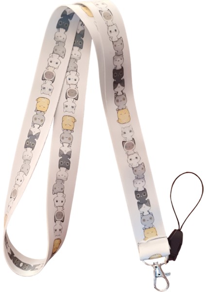 Sevimli Kedi Desenli 5 Boyun Askı Ipi ve Telefon Askısı + Kartlık