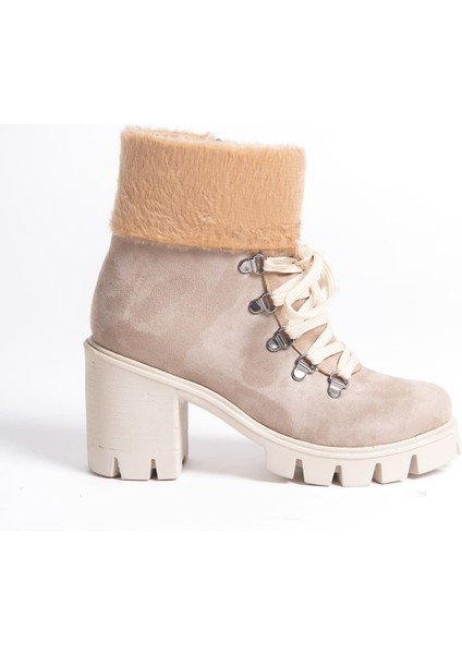 Emma Bağcıklı Fermuarlı Ortopedik Taban Topuklu Kürk Detaylı Süet Kadın Bot Stt - Ten indirimleri