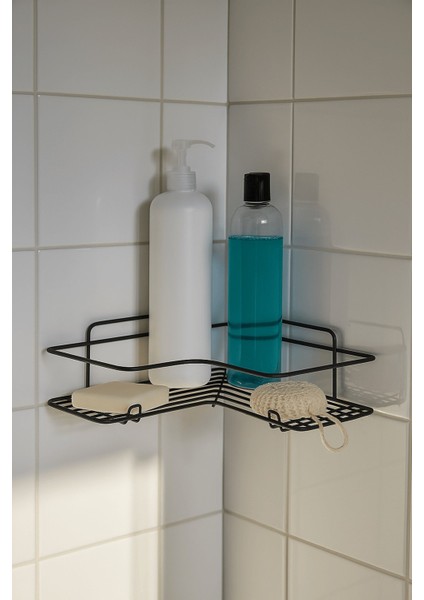 Siyah L Köşelik Kancalı Banyo Rafı, Dayanıklı Paslanmaz, Duş Şampuanlık, Köşe Düzenleyici Raf (Tekli) fiyatları
