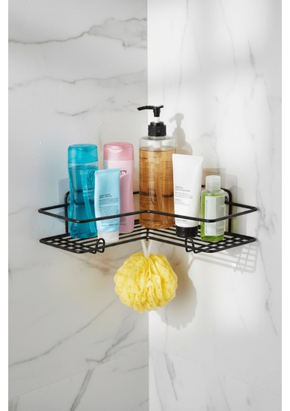 Siyah L Köşelik Kancalı Banyo Rafı, Dayanıklı Paslanmaz, Duş Şampuanlık, Köşe Düzenleyici Raf (Tekli) fırsatları