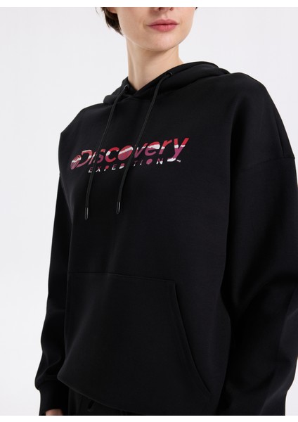 D5WL-SWT3577 Siyah Kapüşon Yaka Oversize Baskılı Kadın Sweatshırt fırsatları