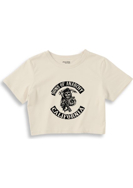 Sons Of Anarchy Crop Tişört - Ekru