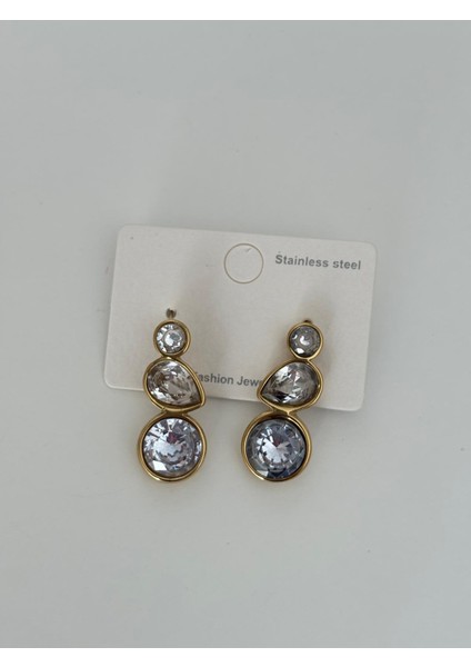 Yuvarlak ve Damla Model Kristal Taşlı Gold Çelik Vip Küpe fiyatları