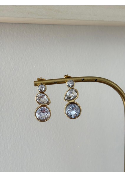 Yuvarlak ve Damla Model Kristal Taşlı Gold Çelik Vip Küpe indirimleri