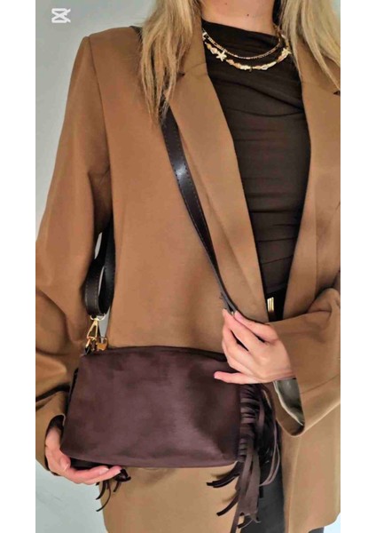 Püsküllü Süet Acı Kahve Çanta