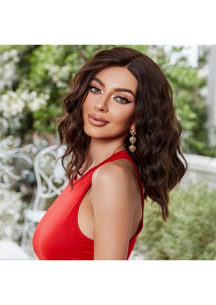 Kısa Omuz Hizasında Açık Kahverengi Fiber Sentetik Tül Peruk modelleri