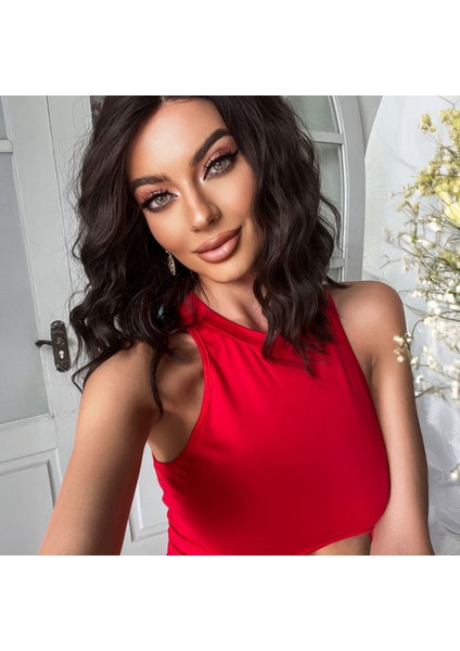 Kısa Omuz Hizasında Açık Kahverengi Fiber Sentetik Tül Peruk indirimleri