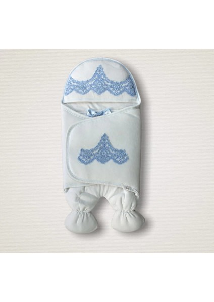 Litaetrend Yenidoğan Fistolu Fiyonk Kurdelalı Şapkalı Lüks Kız Erkek Bebek Ayaklı Kundak Bebek Battaniyesi Mavi