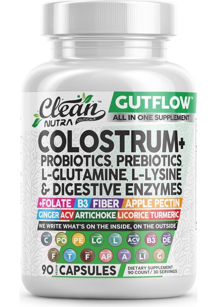 Colostrum Supplement Capsules Probiotics Pills Prebiotics, L-Glutamine, Digestive Enzymes 90 Caps