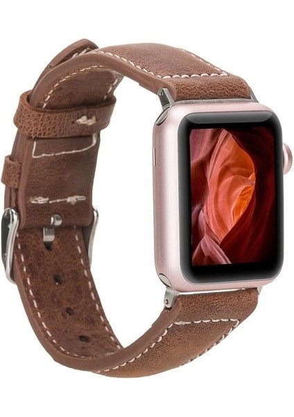 Apple Watch Uyumlu Deri Kordon 42-44-45MM Nm1-As2 Taba