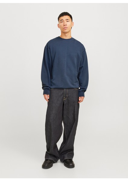 Bisiklet Yaka Lacivert Erkek Sweatshırt 12268273_JJECHARGE Faded Sweat Crew