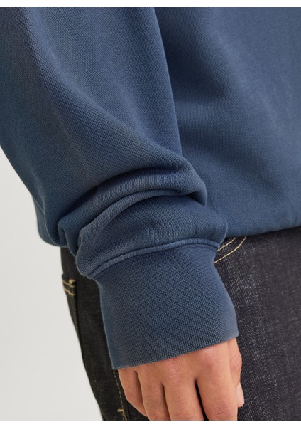 Bisiklet Yaka Lacivert Erkek Sweatshırt 12268273_JJECHARGE Faded Sweat Crew fırsatları