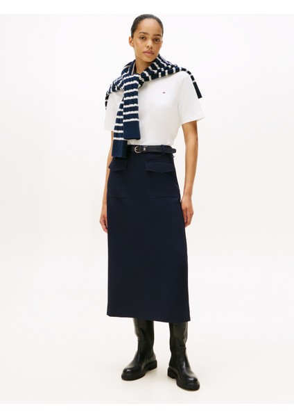 Yuvarlak Yaka Düz Beyaz Kadın T-Shirt WW0WW47458YBL