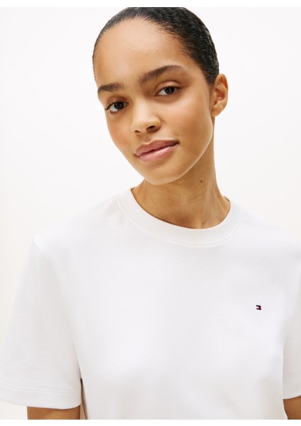 Yuvarlak Yaka Düz Beyaz Kadın T-Shirt WW0WW47458YBL modelleri