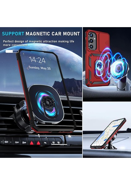 Samsung Galaxy A15 Uyumlu Ekran Koruyucu Kılıf Sürgülü Yüzüklü Standlı Darbe Emici Tank Kapak