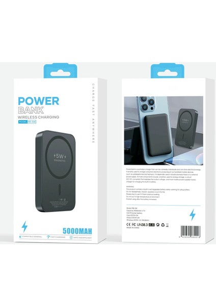 5000 Mah Magsafe Siyah Powerbank 5W PB-5W