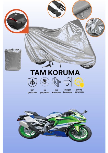 Gri Arka Çanta Uyumlu Kawasaki Ninja Zx-4rr 40. Yıl Uyumlu Motor Brandası, Koruyucu Örtü