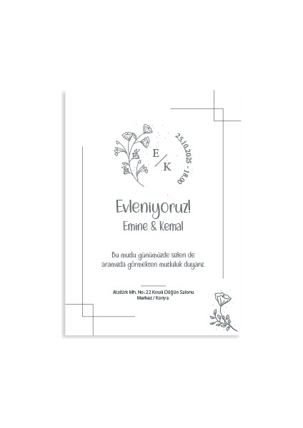 Söz, Düğün, Nişan, Nikah Özelleştirilebilir Davetiye Kartı - 20 Adet