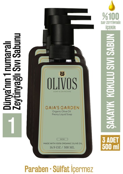 %100 Doğal Zeytinyağlı Şakayık Kokulu Sıvı El Sabun Yoğun Nemlendirici Arındırıcı Bitkisel 3X500 ml