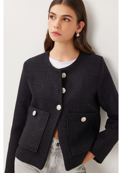 Vatkalı Düğmeli Tüvit Ceket LOH0016 Siyah