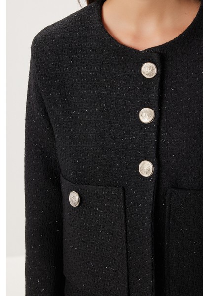 Vatkalı Düğmeli Tüvit Ceket LOH0016 Siyah fırsatları