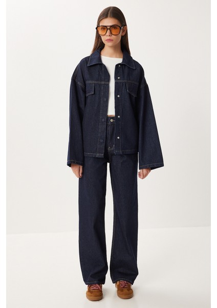 Kuşaklı Denim Ceket Pantolon Takım LRI0020 Koyu Mavi fırsatları