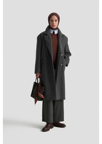 Kruvaze Yaka Kaşe Kaban 25KD1122 Antrasit