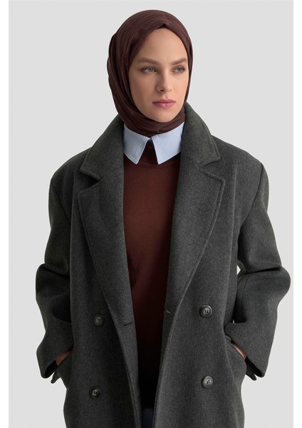 Kruvaze Yaka Kaşe Kaban 25KD1122 Antrasit fiyatları