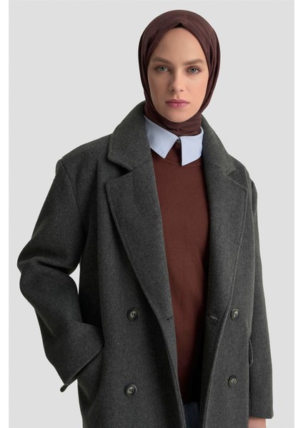 Kruvaze Yaka Kaşe Kaban 25KD1122 Antrasit fırsatları