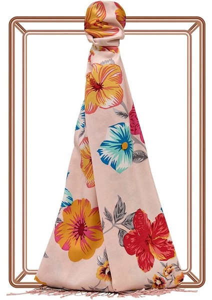 Ipekevi Desenli Ipek Şal - Petunya Desenli - Pudra