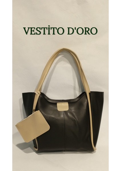 Cüzdan Detaylı Geniş Omuz Çantası (Tote) - Vestito D'oro