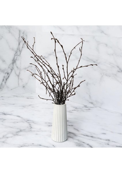 Doğal Siyah Kuru Gürgen Dalı Dekoru (40 Cm) – Beyaz Vazolu