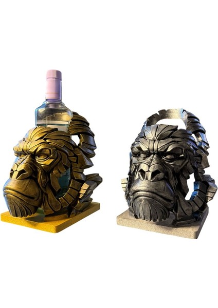 Goril Figürlü Şaraplık - El Işçiliği ile Boyanmış (Altın) fırsatları