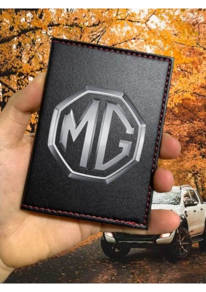 Mg Desenli Ruhsat Kabı Logolu Oto Ruhsat Kılıfı Vinleks Deri Dikişli Araç Ruhsat Koruyucu