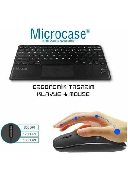 Samsung S10 Lite 10.9 Inch Için Bluetooth Touchpad Klavye (Tr Sticker)+Bluetooth Mouse+Tablet Standı- AL2766