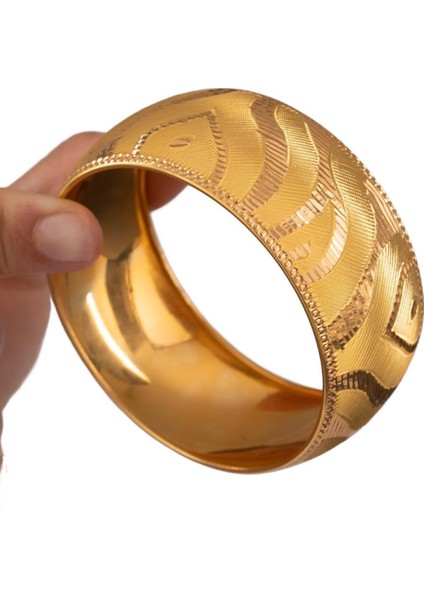 35 Gram (Gr) 40MM Dalga Desen Mega Bilezik 22 Ayar Yatırımlık Işçiliksiz