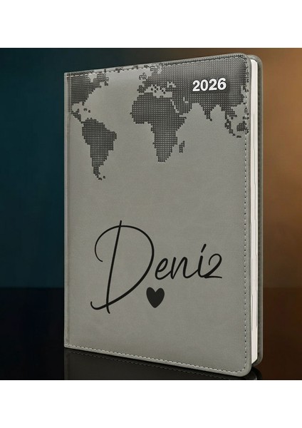 Kişiye Özel Isimli Termo Sert Kapak 2026 Gri Ajanda -13, Öğretmenler Günü Hediyesi, Yeni Iş Hediyesi