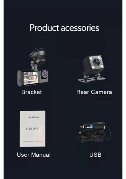 Siyah 1080P Araç Içi 3 Kameralı LCD Ekranlı Gece Görüşlü , G-Sensör , Geri Görüş Kamera fırsatları