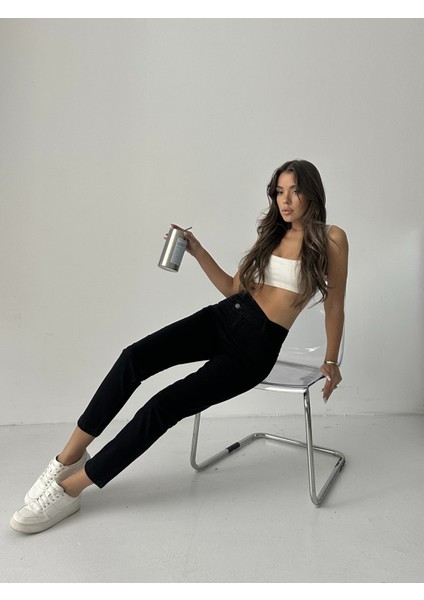 Kadın Ön Asimetri Mom Jeans Pantolon